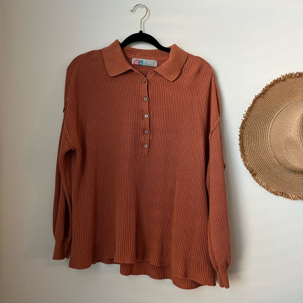 Free People Beach Henley Picnic Sweater Top, Size S